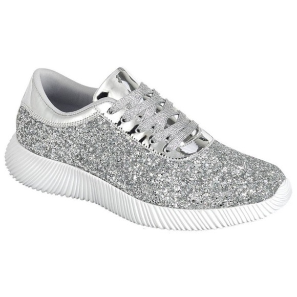 Shoes - New Arrival- Silver Glitter Sneakers, Gym Shoes